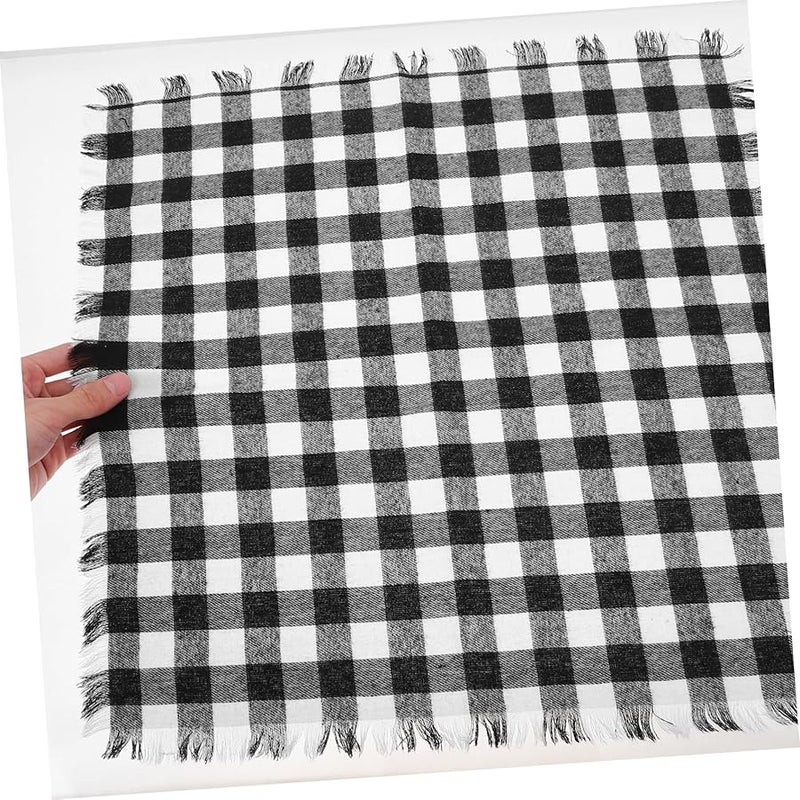 باليو 4 قطع مناديل قماشية منقوشة ناعمة قابلة للغسل وإعادة الاستخدام بتفاصيل هامشية - Image 3